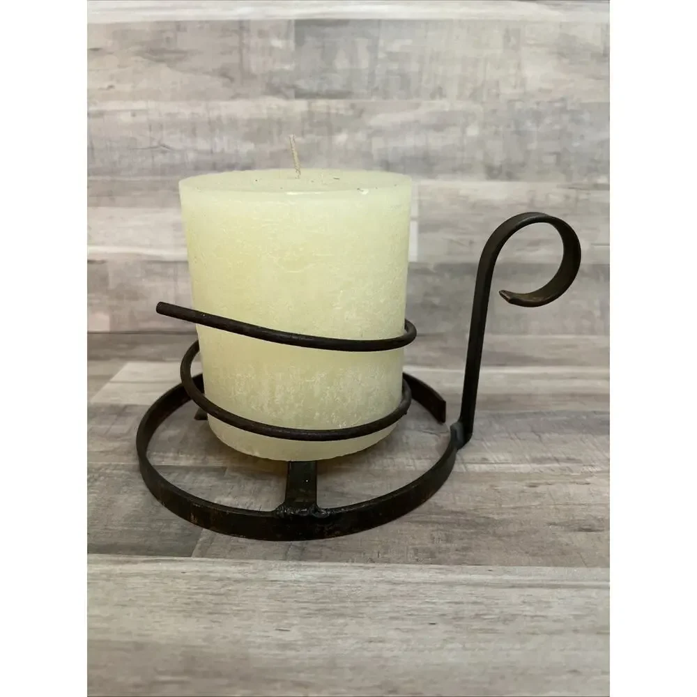 Vintage Candle Holder Wrought Iron Fat Candleholder Farmhouse Rustic Home Decor‎
